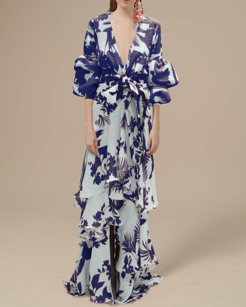 Women's European & American Chiffon Print High Waist Summer Dress - Irregular Hem, Vacation Style, Commuting Trend