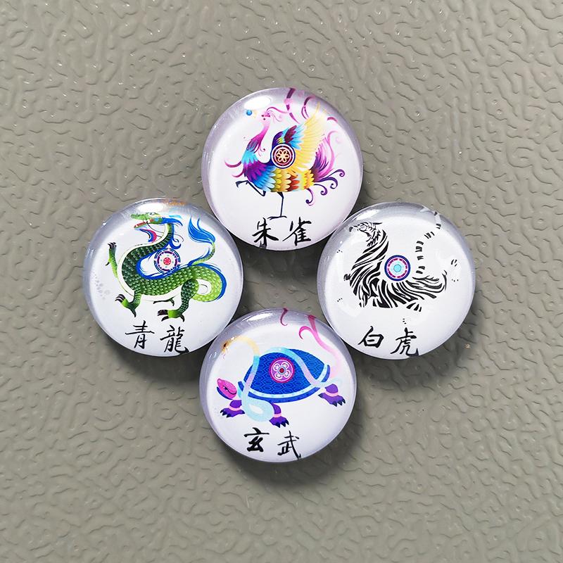 Dia. 30mm Ancient Chinese Divine Beast Dragon White Tiger Suzaku Xuanwu Fridge Magnet FengShui Lucky Home Decoration Souvenir