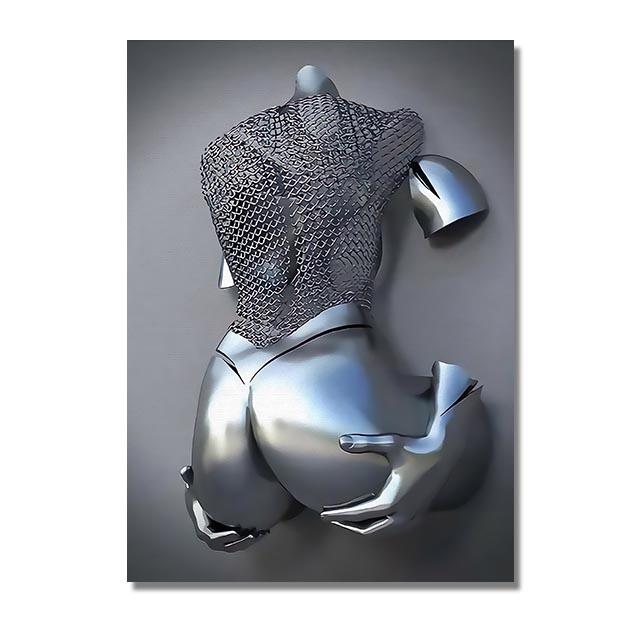 Love Couples Poster 3D Metal Figure Statue Canvas Painting Human Body Sculpture Wall Art Printing Picture for Home Room Decor