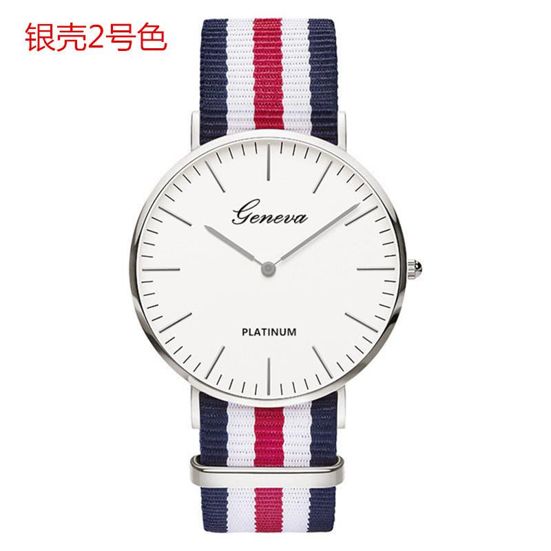 Classic simple thin large dial watch two-pin color matching nylon canvas with quartz watch men's and women's leisure watch