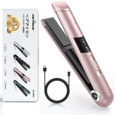 KEYNICE Cordless Hair Iron, 2-Way Straightening & Curling, Mini, Portable, USB Rechargeable (Type-C), 3 Temperature Settings (MAX 205℃), LCD Display,