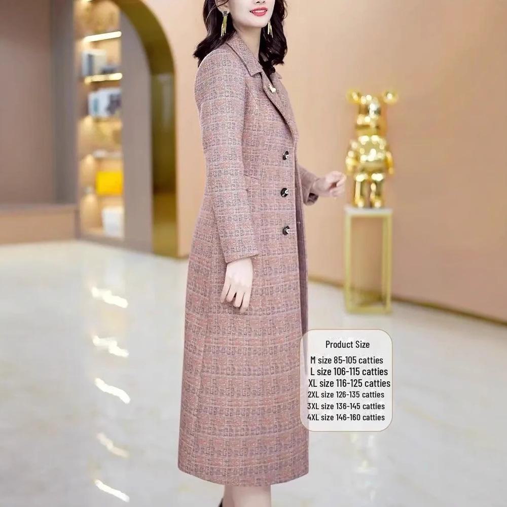 Damen Karierter Overknee Wollmantel - 2024 Herbst/Winter Schmaler, Mittellanger Modestil