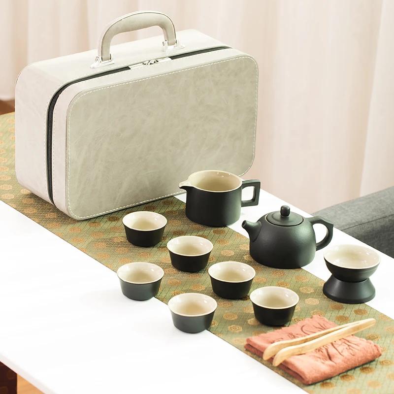 Keramiskt Kung Fu Te-set Japanskt Bärbart Rese-te-set Hemmakontor En Tekanna Sex Koppar Te-set Te-ceremoni Pu'er Grönt Te Tekanna