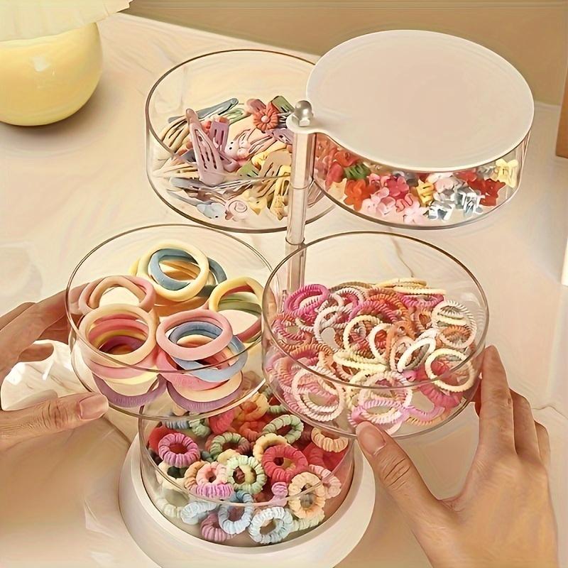 Multi-layer rotating white plastic jewelry storage box, transparent anti-oxidation hair accessories and hair ring display tray