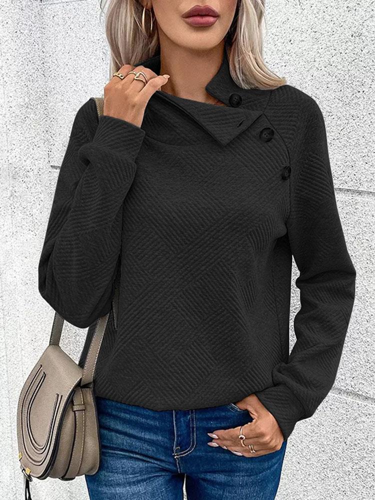 

Autumn and Winter Casual Black and White Top Standing Collar Button Long Sleeved Sweatshirt 2XL чорний