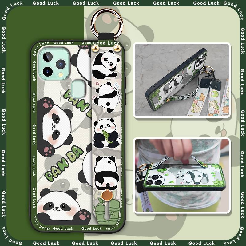 Silicone Protective Phone Case For Oukitel C22 Cartoon Wristband Fashion Design Anti-knock Panda Phone Holder Kickstand