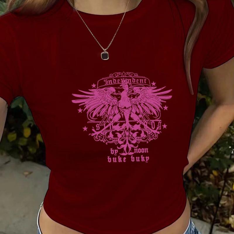 

Harajuku Топы с короткими рукавами и графическим принтом Y2K Эстетическая футболка в стиле ретро Женская винтажная уличная одежда в стиле гранж Летние пуловеры Футболки XL вино красного