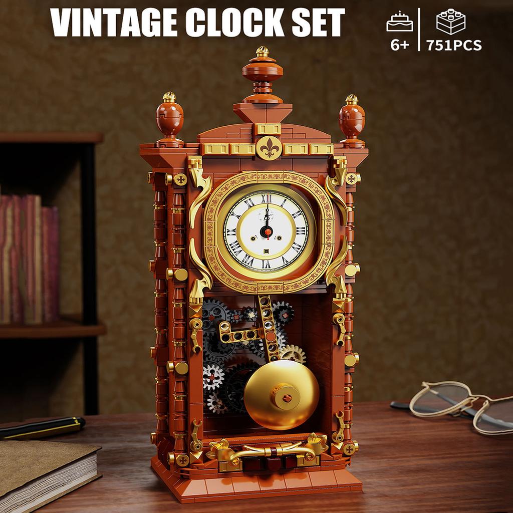 751PCS Traditional Retro Series Swing Clock Construction Bricks Featuring Pendulum Construction Brick Kit Gift Idea ideal for Children Adult