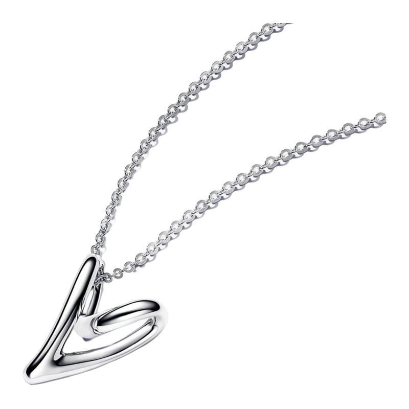 Pandora Organic Shape Heart Pendant Sterling Silver Necklace Women s 393272C00 серебряный