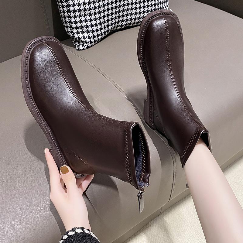 European and American Martin boots children thick heel soft leather bare boots with thin boots British style short boots