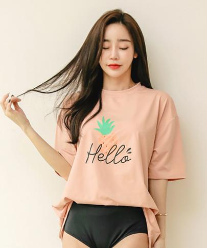 Tyubeuteuli Women'S Hello Loose Fit Short Sleeve Rash Guard B605 Salmon Pink