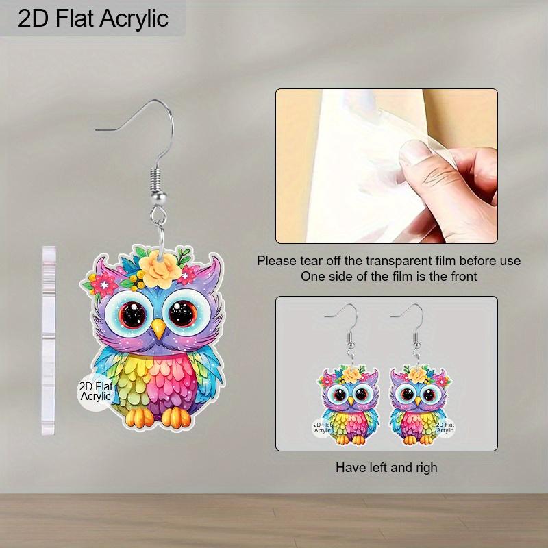 2D Flat Acrylic Cute Christmas Colorful Owl Dangle Earrings, Suitable As A Holiday Gift for Women, Christmas Party Decorative Jewelry.