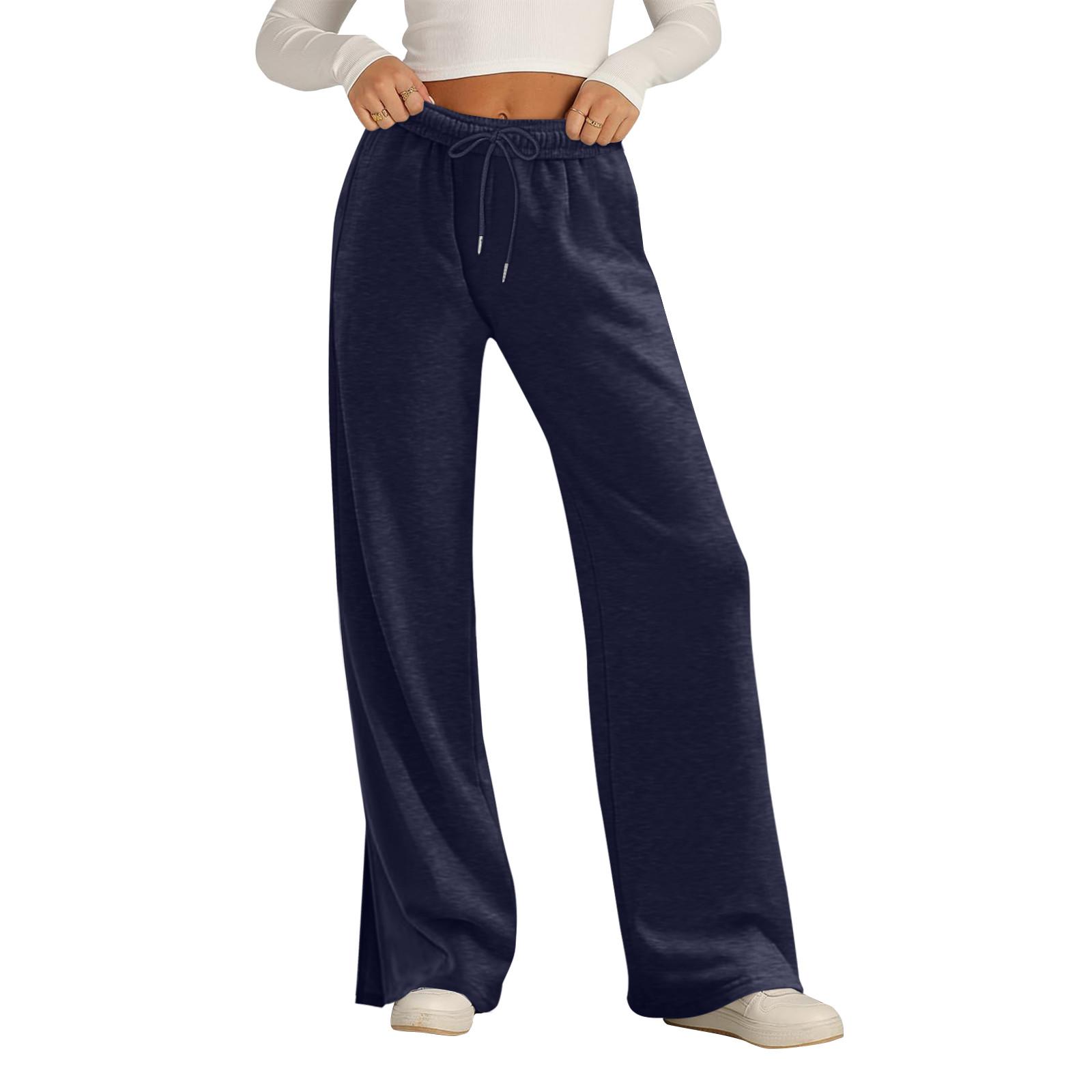 

Женские широкие спортивные штаны с высокой талией, свободные спортивные штаны со шнурком, спортивные штаны для бега XL тёмно-синий