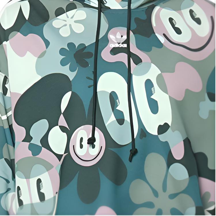 Adidas Originals Trefoil Serie Allover-Print Smiley Face Lässiger Bequemer Hoodie Damen Hoodies Grün DV2661