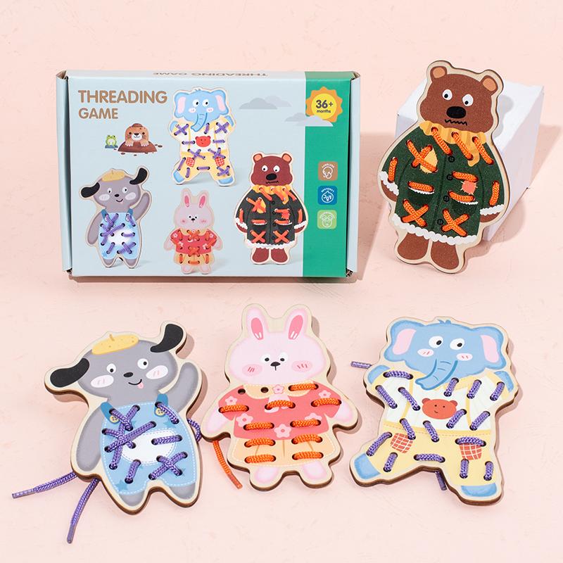 DIY Montessori Dinosaurs Rope Shape Puzzle Logical Thinking Training Thread Nail Board Educational Toys For Children Kids