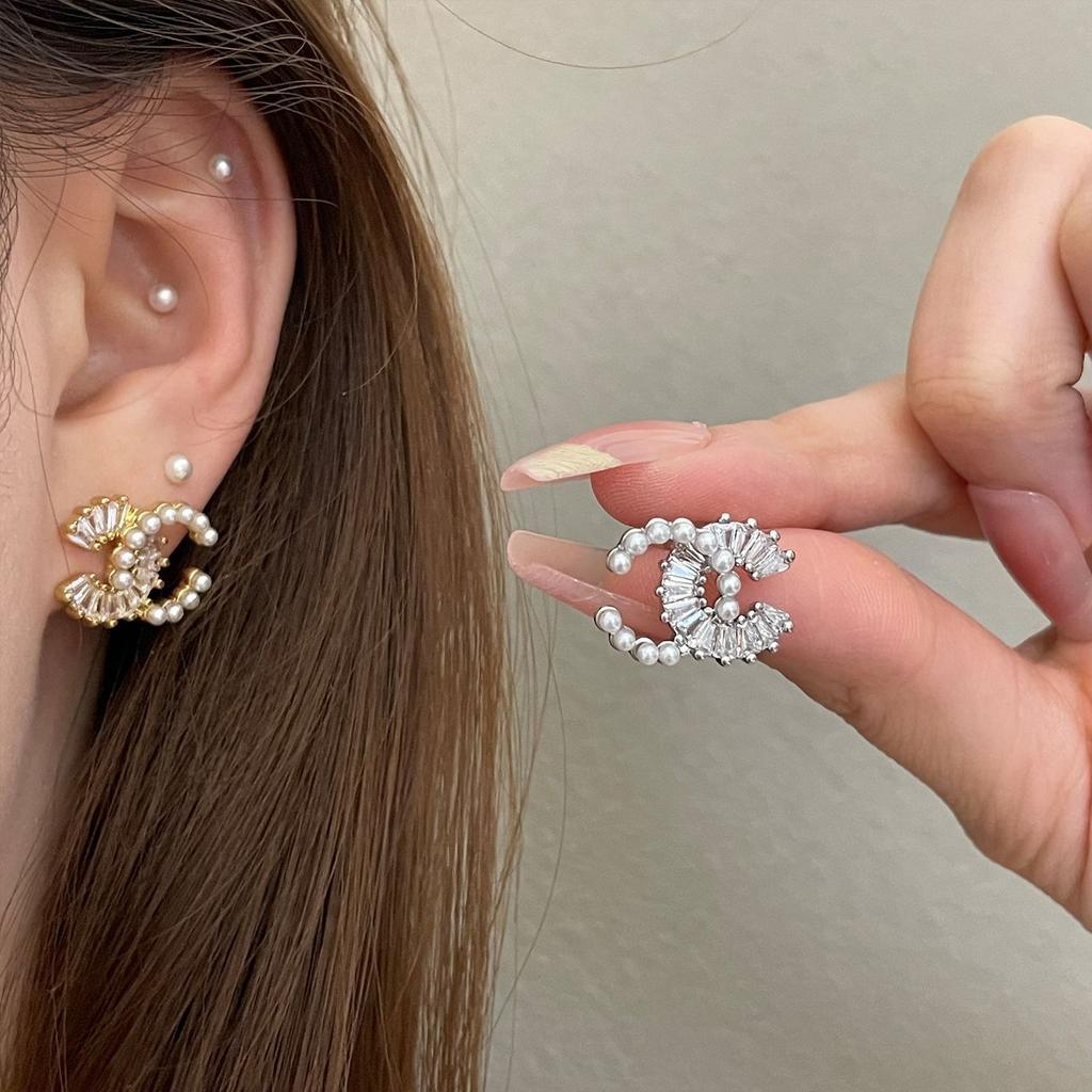 Fashion Xiaoxiangfeng Pearl Zircon Temperament Versatile Xiaoxiangfeng Design Sense Earrings Earrings Women