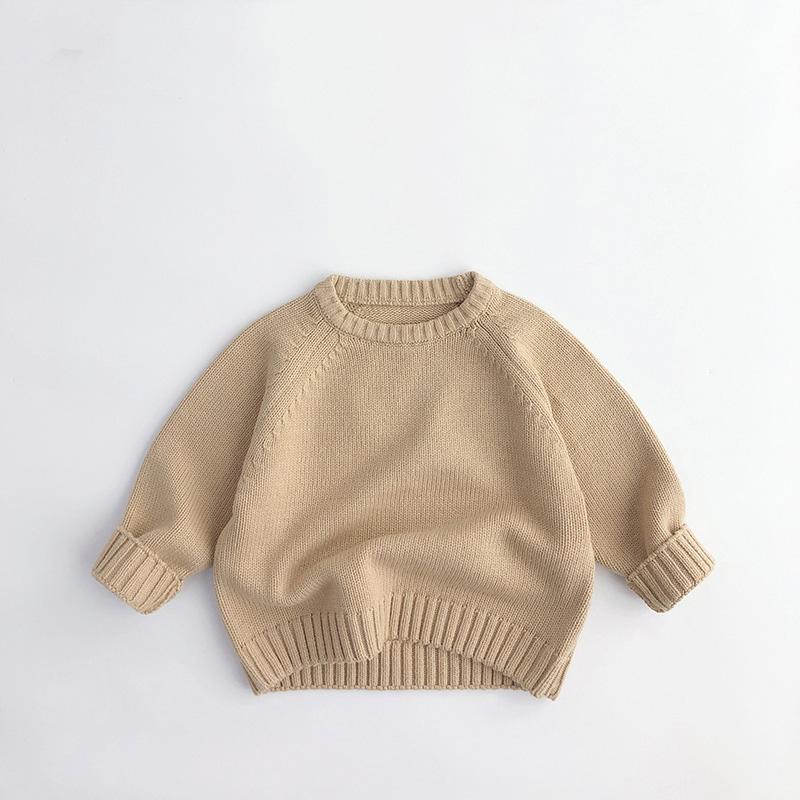 Autumn New Pure Cotton Solid Kids Sweaters Vintage Boys Pullover Knitwear for 1-7 Years Toddler Girls Sweater Shirt Outwear 80(12M) бежевый