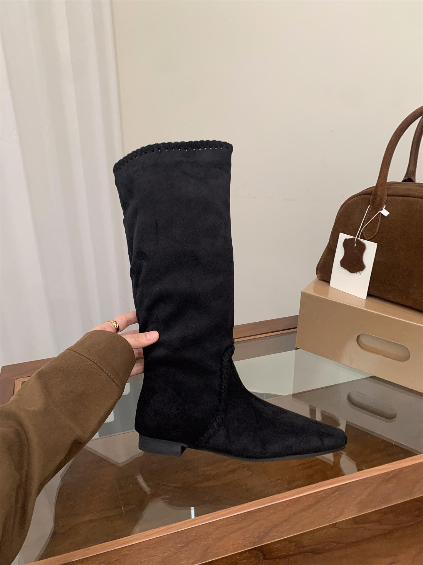 Coarse Heel Brown Maillard Medium Boots Women s Boots 2025 Fall/Winter Suede Braided Pointed Pile Boots Boots Boots 35