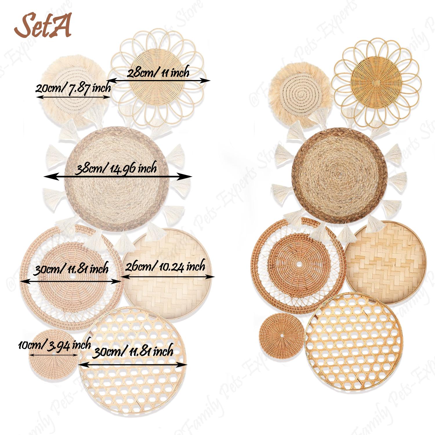 

7 шт. Бохо-ротанговый настенный декор, подвесные плетеные корзины, декор в стиле бохо, домашний декор ручной работы, плетеный настенный декор для спальни, фермерского дома