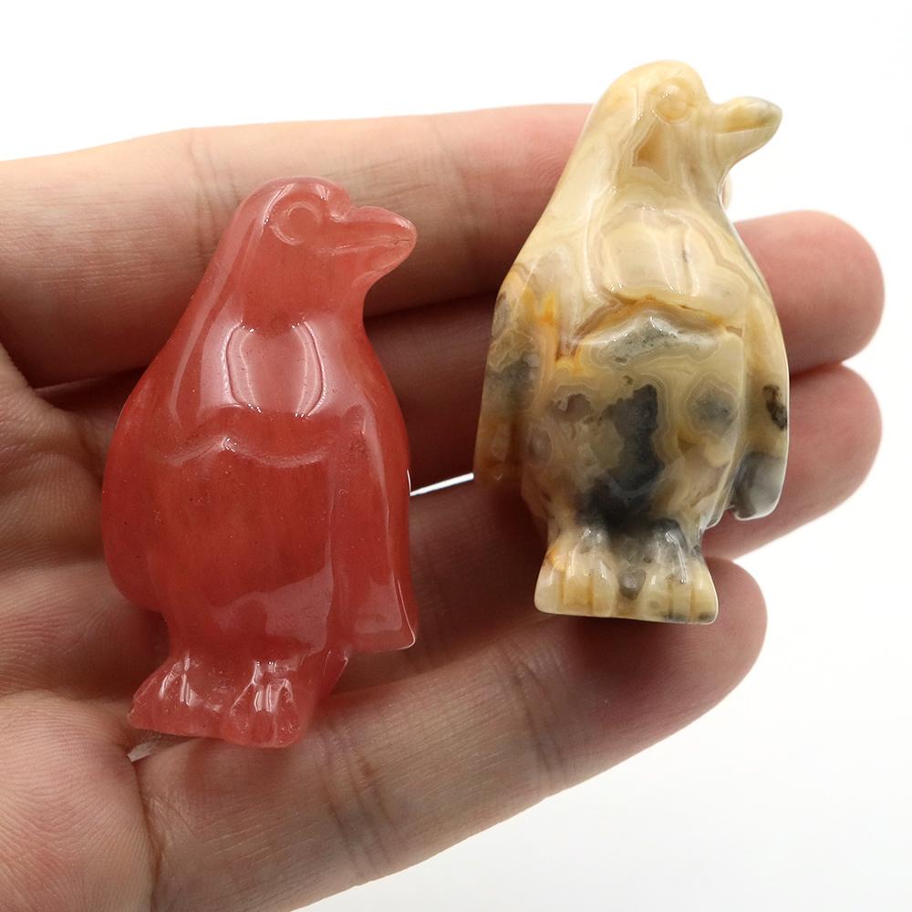 Cute Penguin Statue Natural Amethyst Rose Quartz Healing Crystals Stones Carving Reiki Animal Figurines Crafts Room Decoration