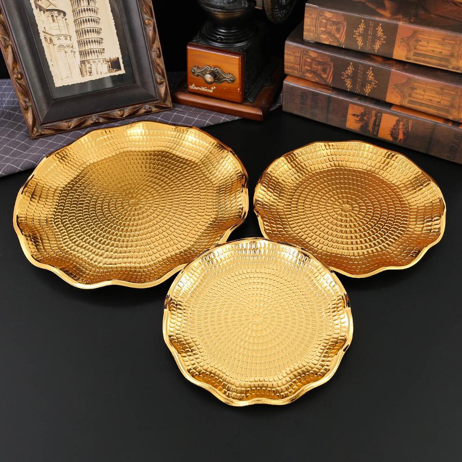 New Hammer Pattern European Round Tray, Edge Saucer, Tea Set Tray, Afternoon Tea, Cake, Fruit Snack Cake Tray
