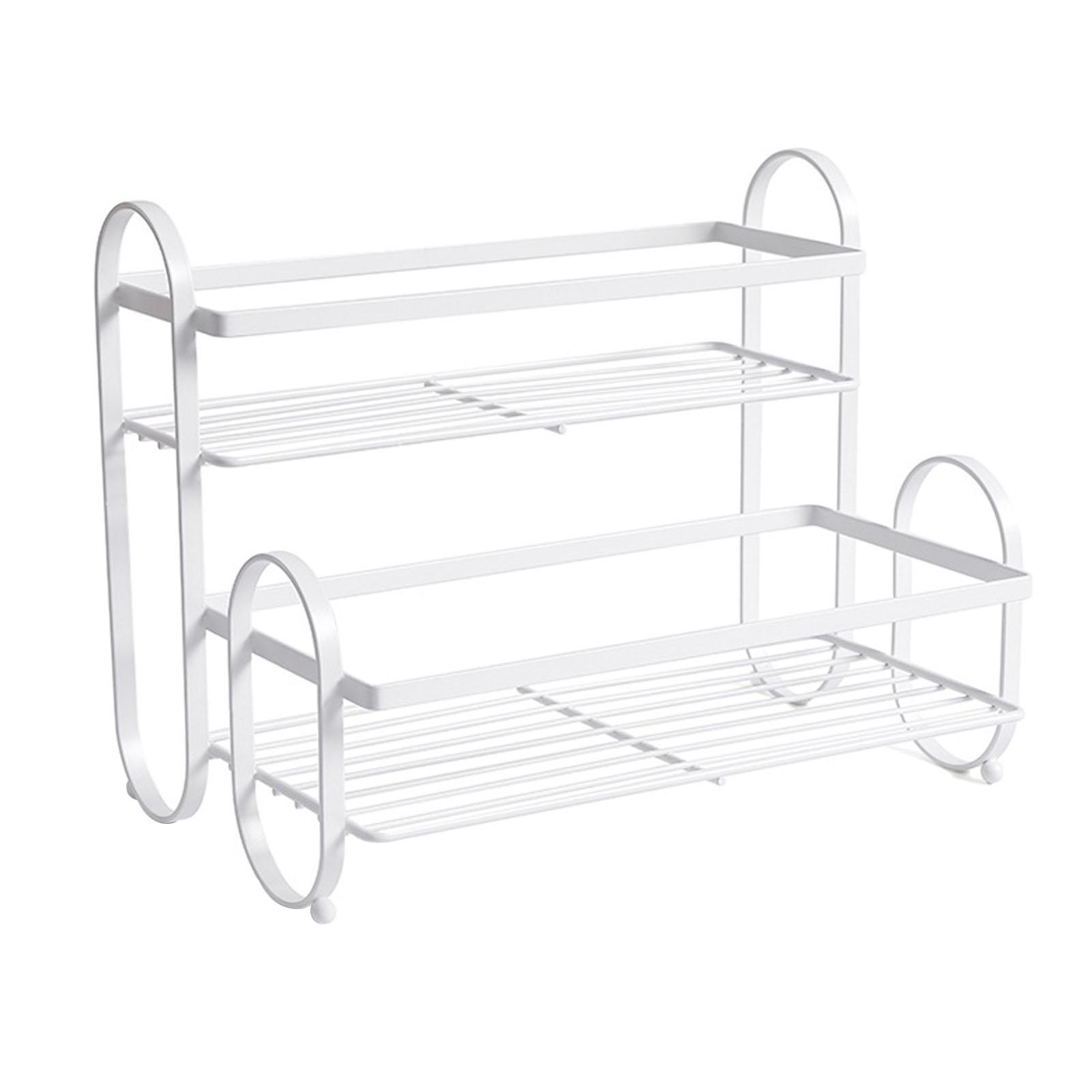 

Металлическая настольная полка для хранения, 2 яруса, противоскользящая, многофункциональная, металлическая, железная, органайзер для специй для белый