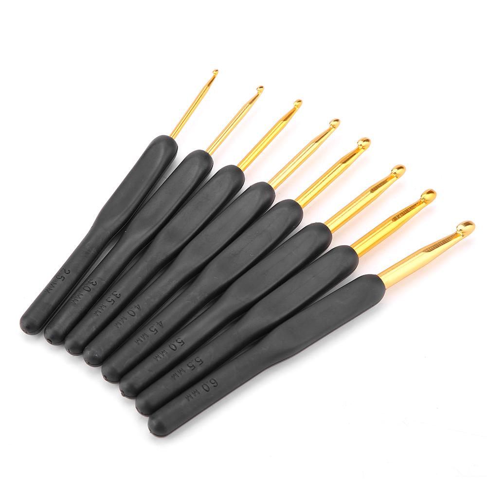 Black Handle Abs Crochet Resin Hooks Kit Aluminum Alloy Hook Set Knitting Weave Diy Craft Needl