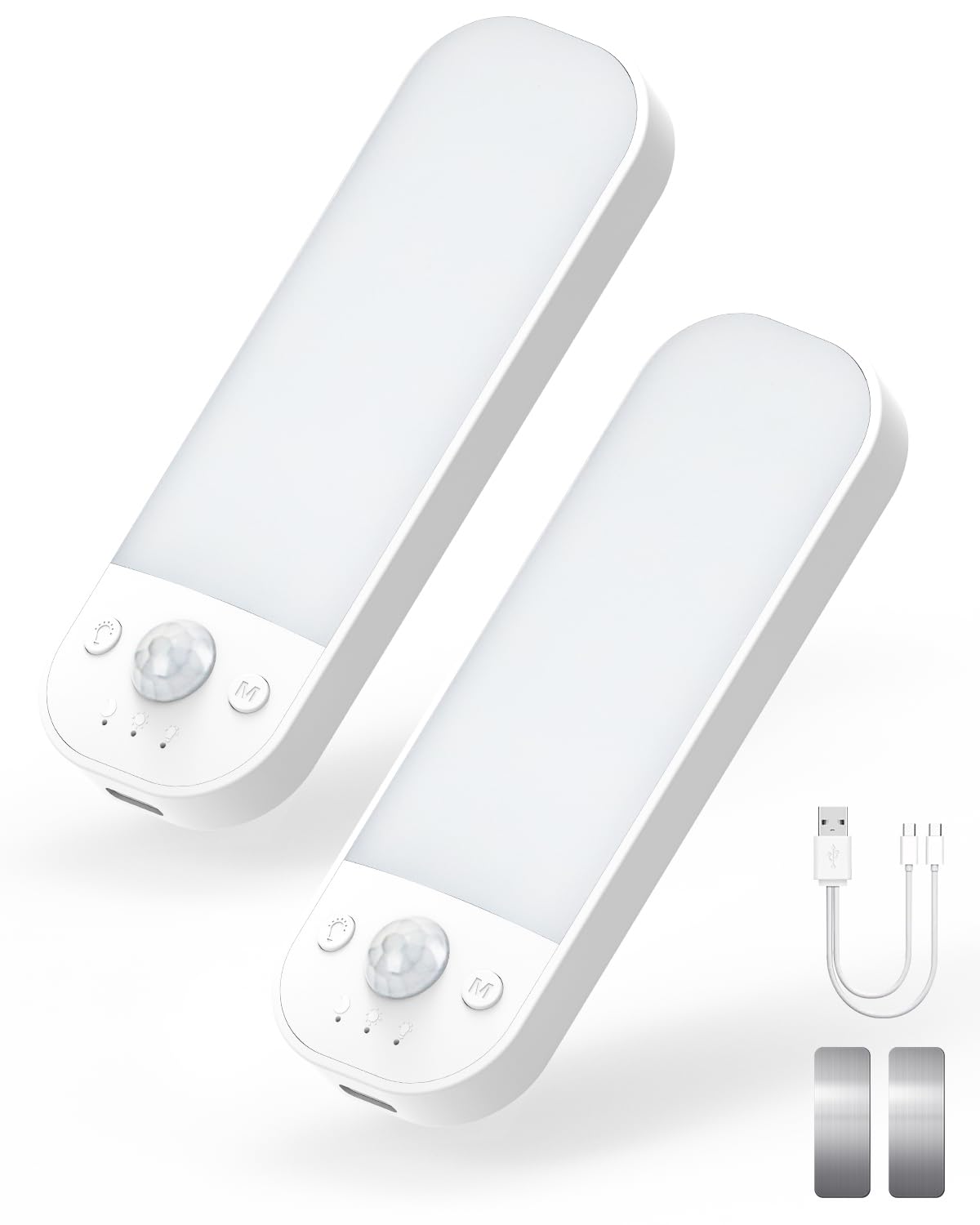 

Yiliaw 2-Pack Motion Sensor Night Light Wall-Mounted Wireless Rechargeable LED Cabinet Light 3 Color Temperature Modes Dimmable & Timer Cabinet