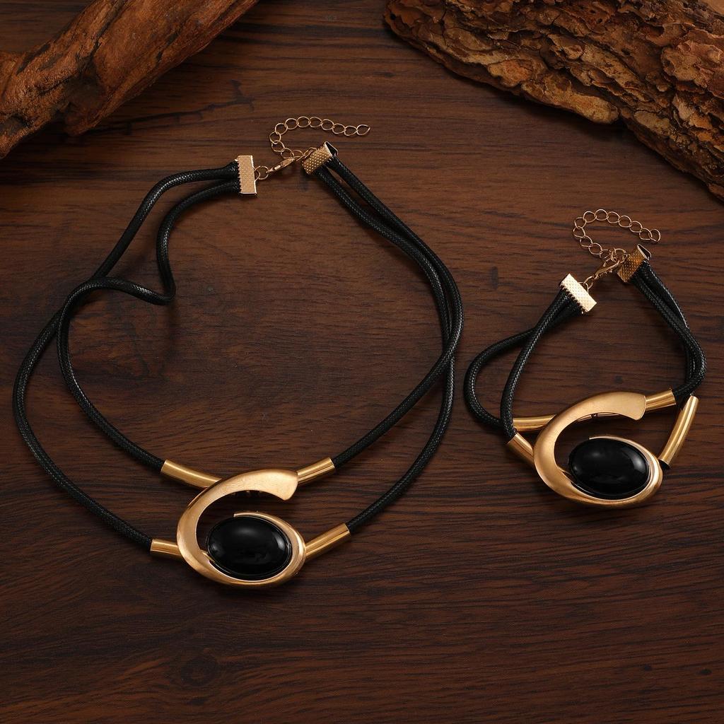 Bohemian Špirálový Šnek Akrylový Drahokam Šperky Set: Dámská sada náhrdelníku a náramku