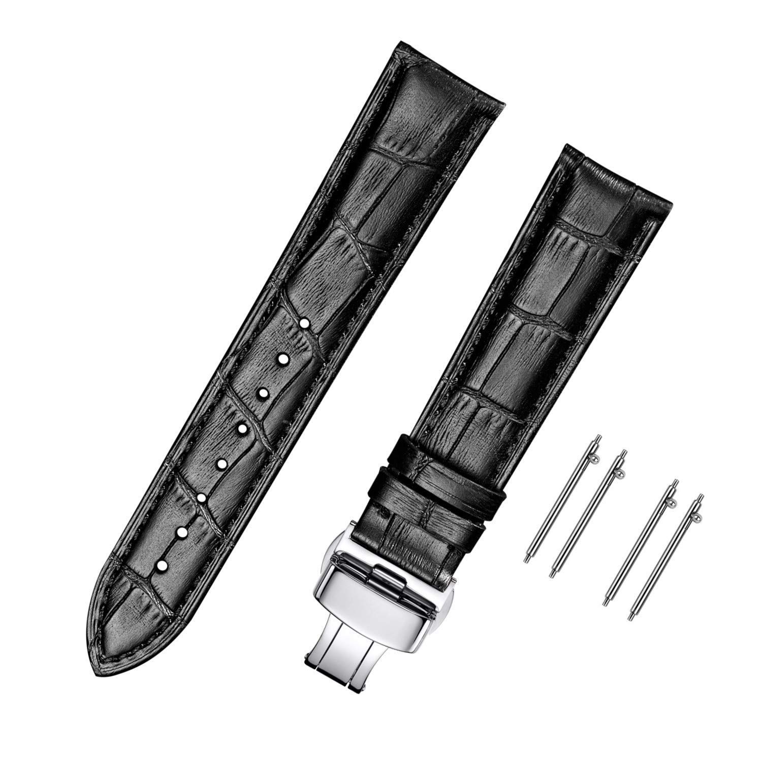 

[Moran] Genuine Leather Watch Band Quick Release Polished Deployment Buckle, for Men and Women, 18mm-24mm Calf Leather Replacement Watch Strap,