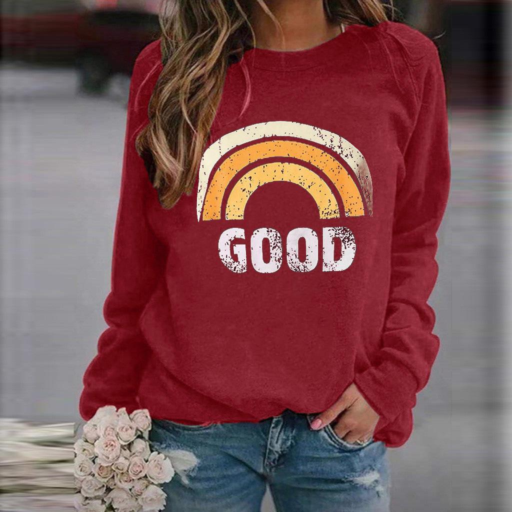 Women's Sweater Crew Neck Casual Loose Pullover Printed Long Sleeve Comfortable Long Sleeve T-Shirt