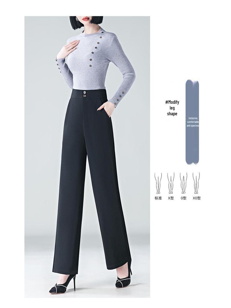 Women's High Waist Wide Leg Trousers - 2025 Spring Collection, High-End Drape, Casual Straight Leg Pants