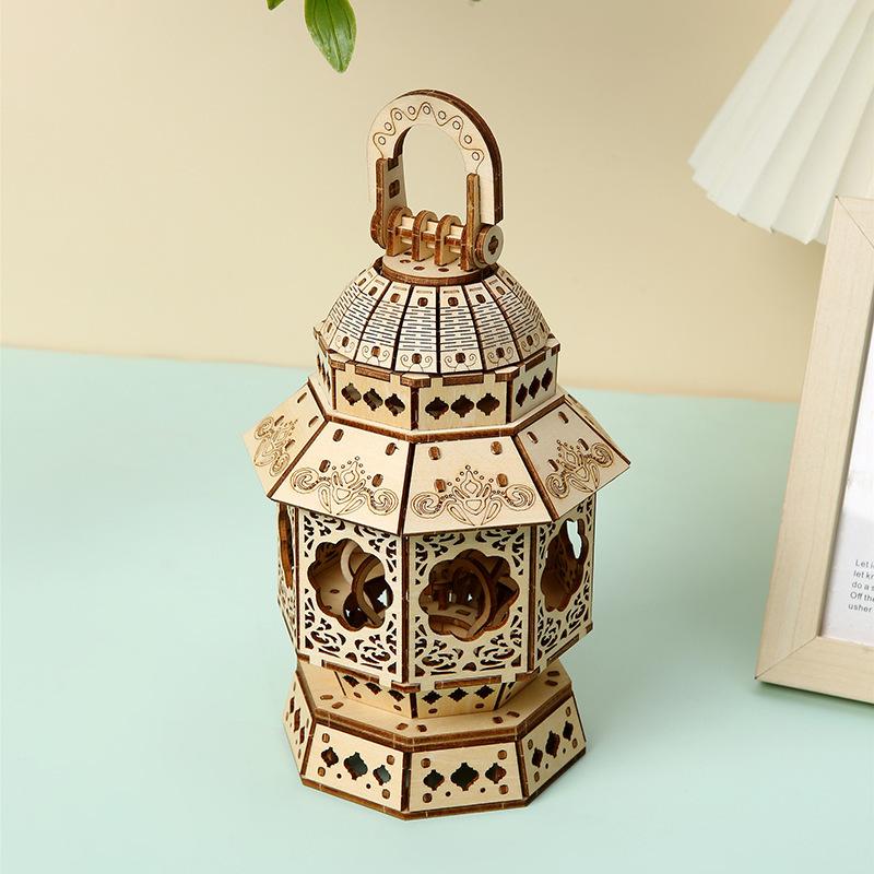 3D Wooden Puzzle Hand Lantern Vintage Light Bedside Lamp Model Assembly Building Kits Desk Decoration Gifts for Teens Adults