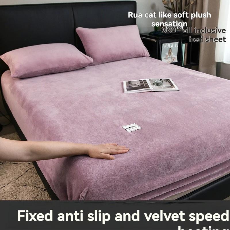 Yumuşak Sıcak Peluş Fitted Sheet Elastik Yatak Örtüsü Kabarık Mercan Polar Yatak Örtüsü Kış Çift Lüks Çift Kişilik Yatak Örtüsü
