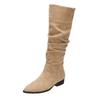 Fashion Vintage Women Knee High Boots Fashion Square Low Heel Shoes Concise Slip On Slim Long Botas De Mujer