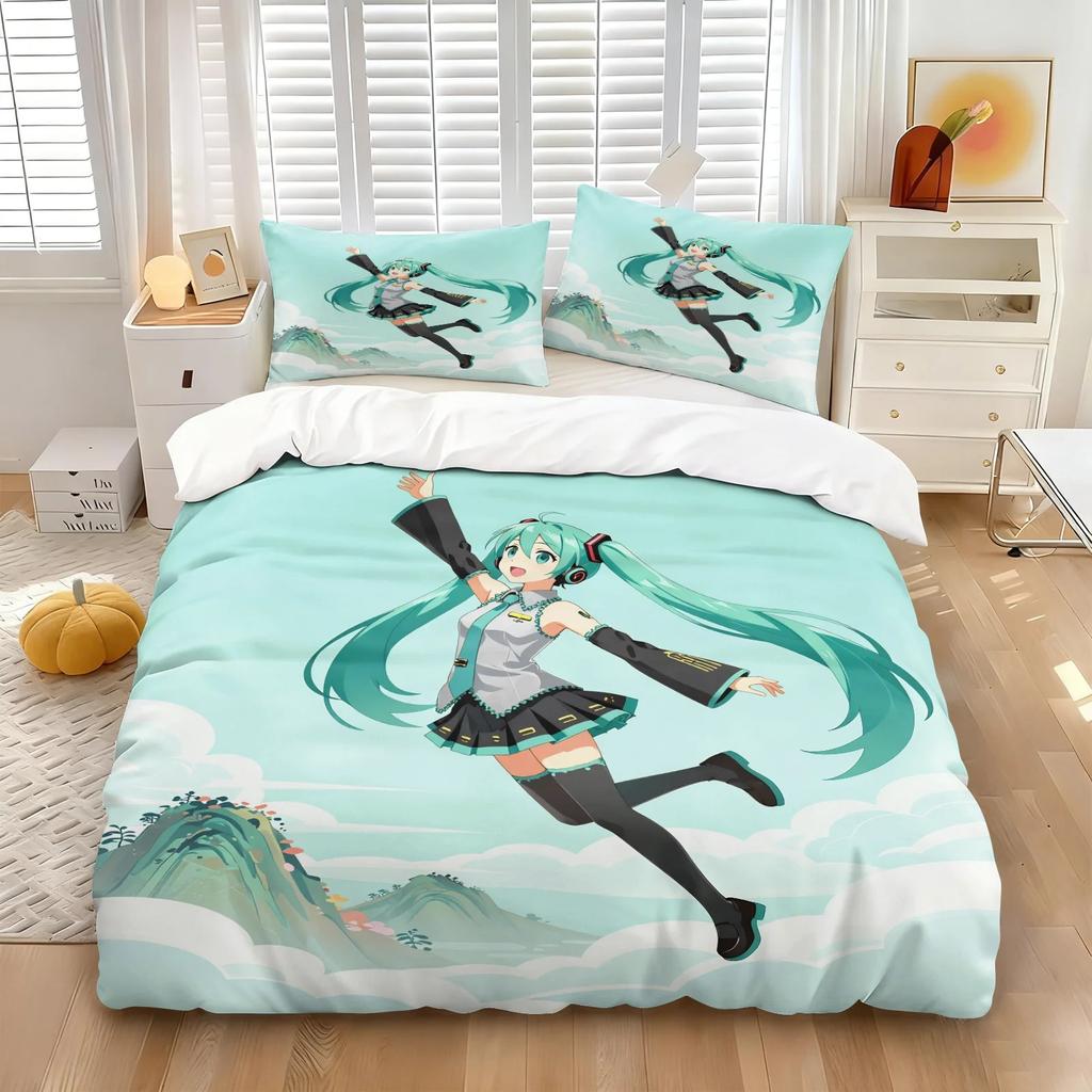 3D Print Japanese Cartoon Kawaii H-Hatsune M-Miku Bedding Set 2/3piece Duvet Cover Pillowcase for Teen Girls Room Decor Gifts