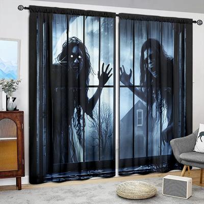 2 szt. Dekoracja Atmosfery Halloween Drukowana Zasłona do Sypialni Salonu Pokoju Dziecięcego Jadalni Kieszeń na Karnisz Obróbka Okna