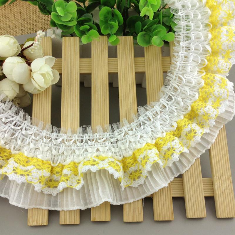 College Style Color Elastic Pleated Chiffon Lace DIY Ladies Children Clothes Ruffled Cuffs Fluffy Skirt Sewing Decorative Fabric