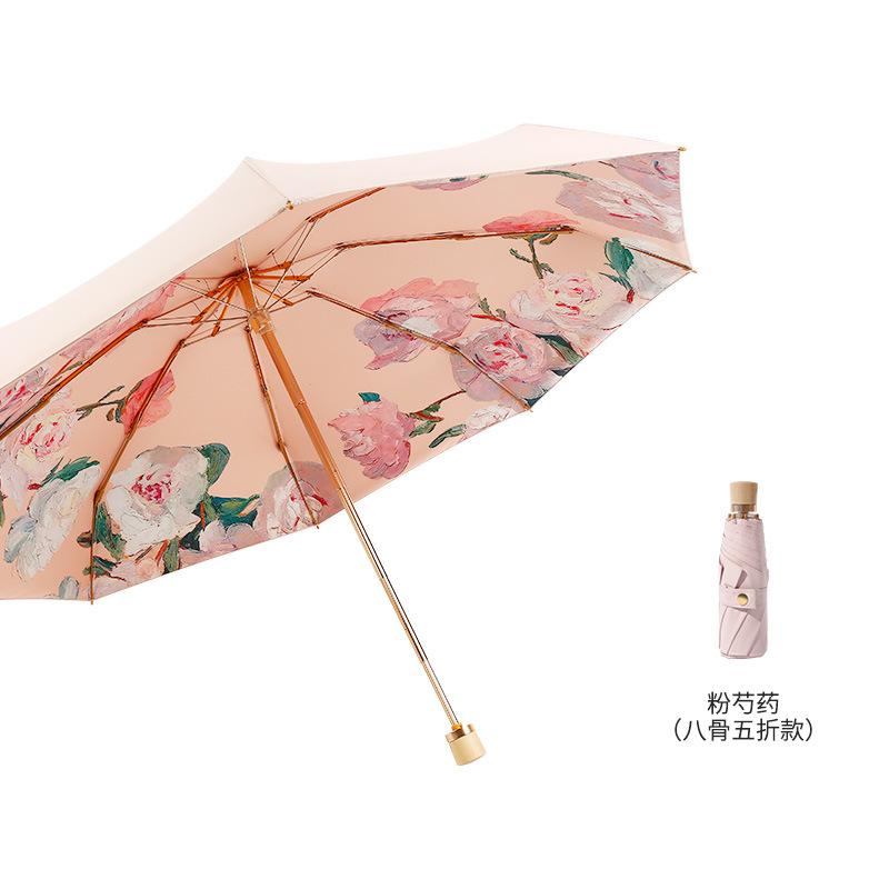 New Hand-opened 8-bone Color Glue Weather and Rain Parasol Folding Sunscreen Parasol Three-fold Sun Umbrella Fixed