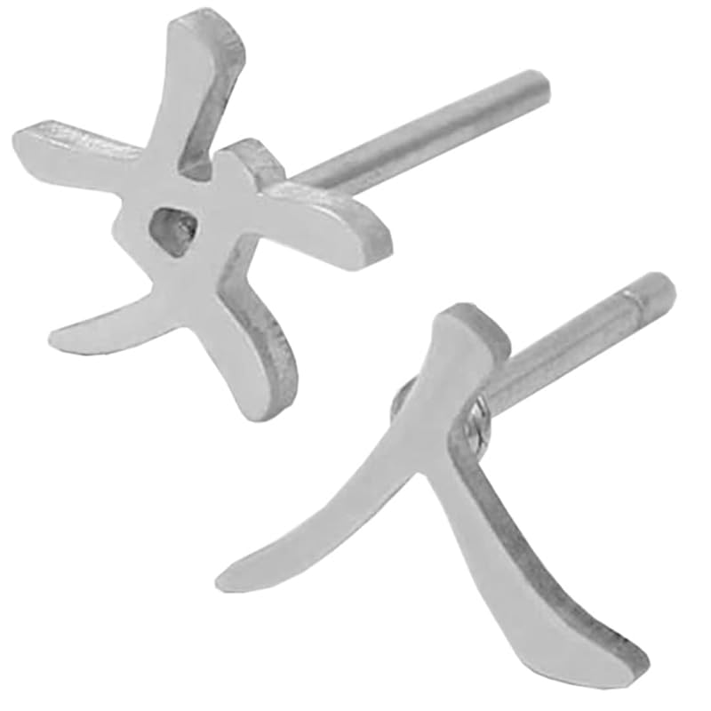 

women stainless steel earrings /1 pair left and right 2 pieces both ears catch earrings stud earrings Kanji character Japanese Chinese silver funny