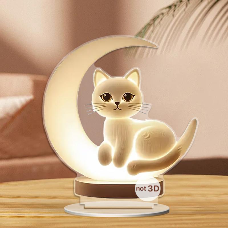 Moon Cat Acrylic Home Entrance Study Desk Ornament Prop Holiday Decoration Birthday Gift