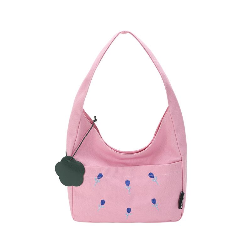 

Утолщенная холщовая сумка, простая сумка, женская сумка через плечо с вышивкой в нишевом стиле большой вместимости, сумка-тоут. розовый