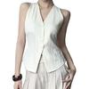 Women's Halter V-Neck Vest Backless Single Breasted Sleeveless Vest Asymmetrical Hem Vest