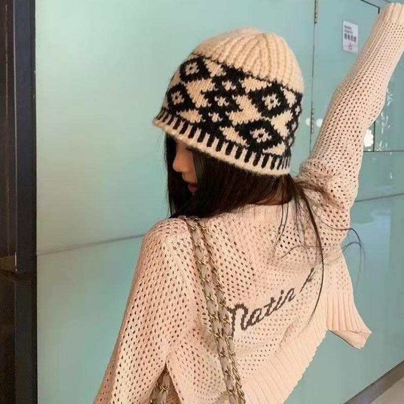 Knitted Hat Women's Autumn and Winter Wool Blended Retro Wool Hat Warm Big Head Circumference Cold Hat Headgear Hat