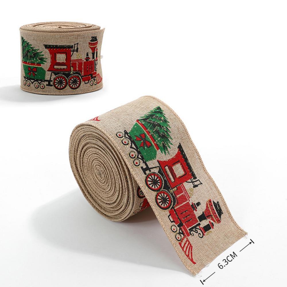 New Christmas Red Ribbon Wrapping DIY 2m Fabric Swirl Ribbon Christmas Tree Ribbon Lmitation Linen Burlap Ribbon