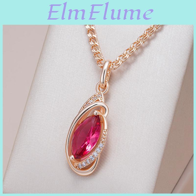 Red Natural Zircon Pendant Rhombus Necklace For Women Fashion Rose Gold Color Vintage Party Fine Daily Jewelry