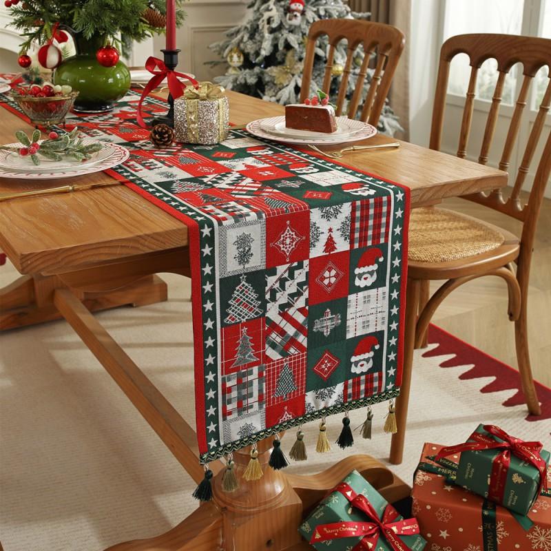 Christmas Woven Jacquard Table Runner Bed Scarf Home Decor Tablecloth 35x140-35x300