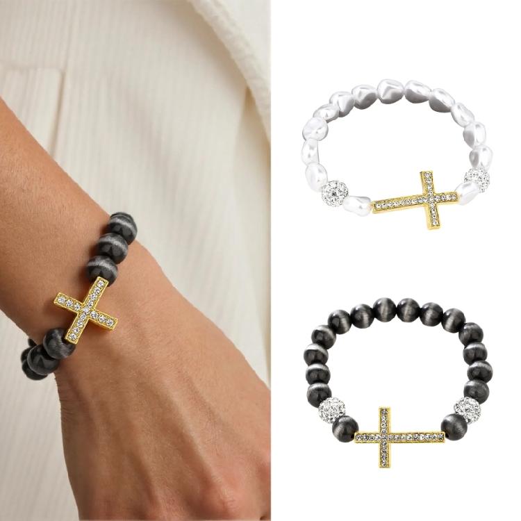 Expandable Wrist Jewelry with Intricate Religious Pendant and Alloy Construction Beaded Bracelet Suitable for Daily Styling