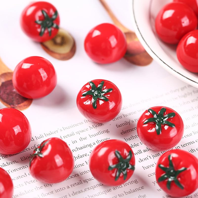 ORFOFE 12-teiliges Miniatur-Tomatenmodell, 0,85 Zoll künstliche Tomatendekoration, Simulationsfrucht, Puppenhaus-Anhänger, Kleine Artikel-Ausstellung