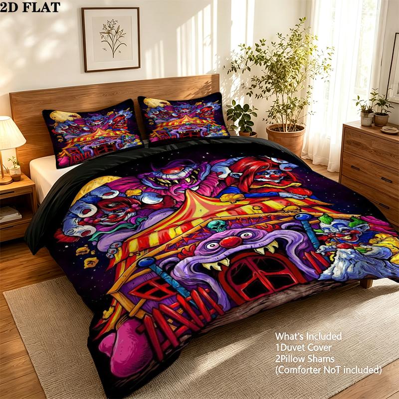 Killer Klowns Outer Space Pattern Bedding uilt Set uilt Cover Pillowcase Home Decoration Birthday Gift (1 * duvet cover + 2 * pillowcase without core)